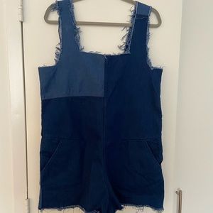 Patchwork denim romper